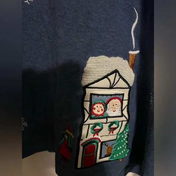 BECHAMEL Embroidered Applique Christmas Winter Village Cardigan Women's Size 3X - Picture 5 of 6
